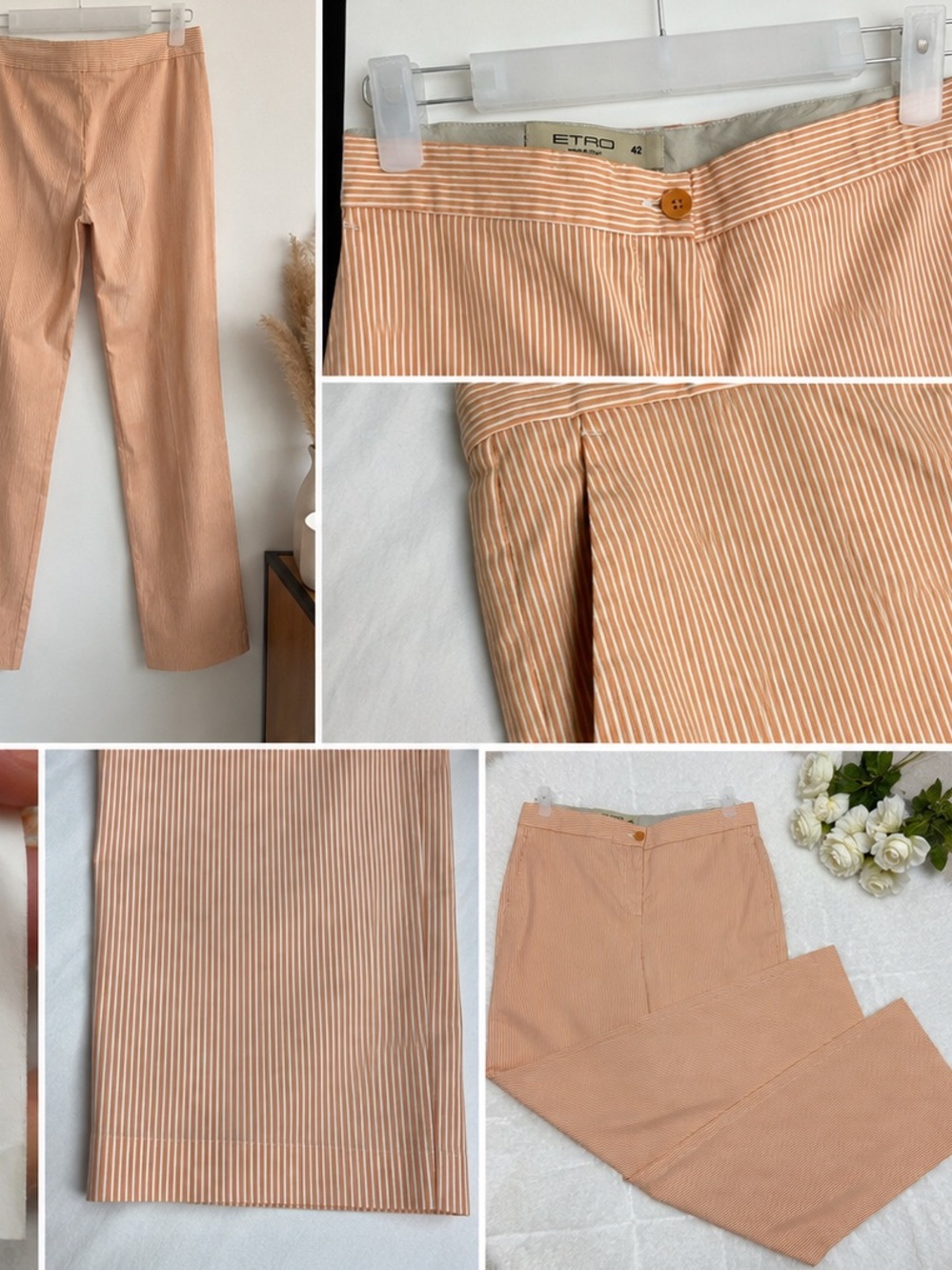 Etro Peach & White Pinstripe Straight Trousers